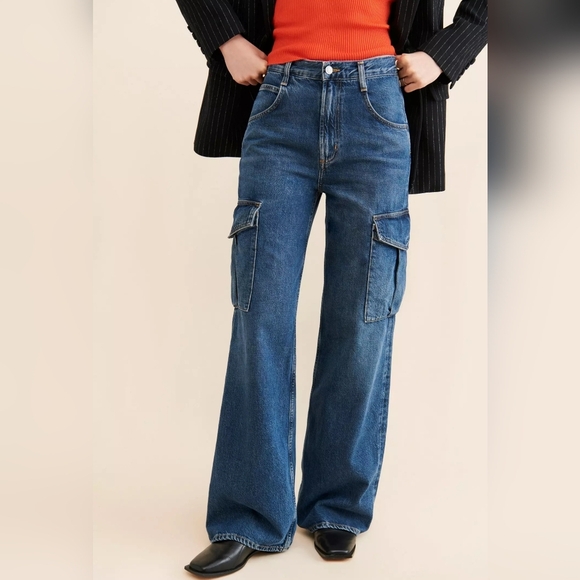 AGOLDE Minka Cargo Wide Leg Jeans, Size 32, Medium Wash, EUC - Picture 1 of 8